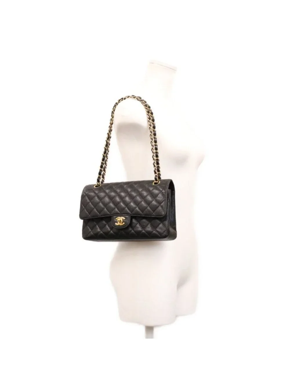 Chanel Black Caviar Gold Quilted 25 Shoulder Bag